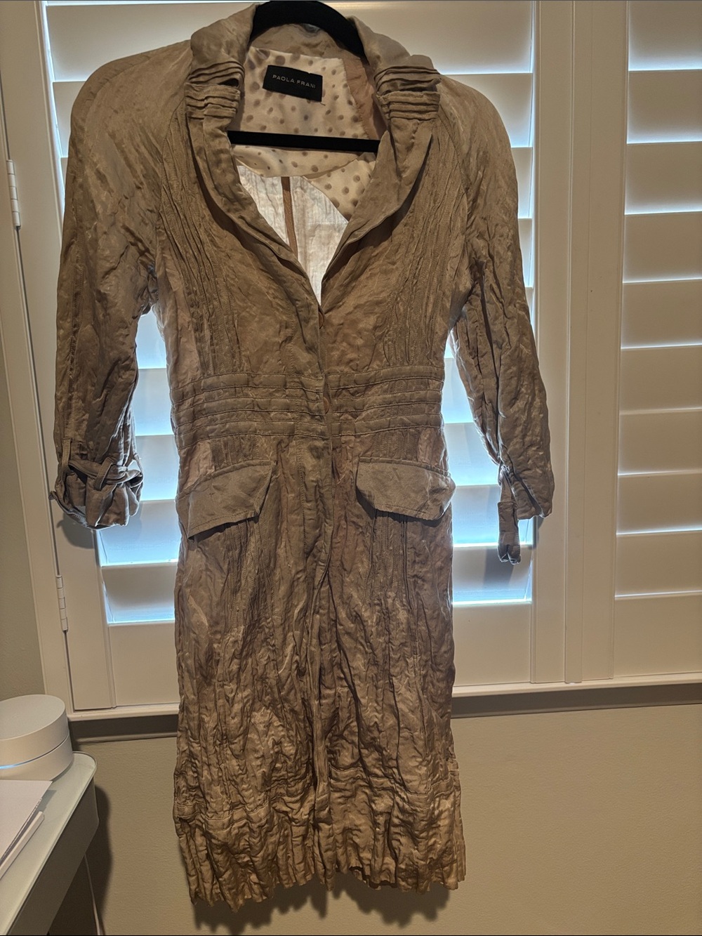 Paola Frani Beige Crinkled Long Sleeve Dress/Cover 38/2